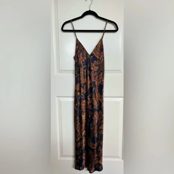 L'Agence Navy Paisley Silk Satin Slip 'Jodie' Dress sz 2